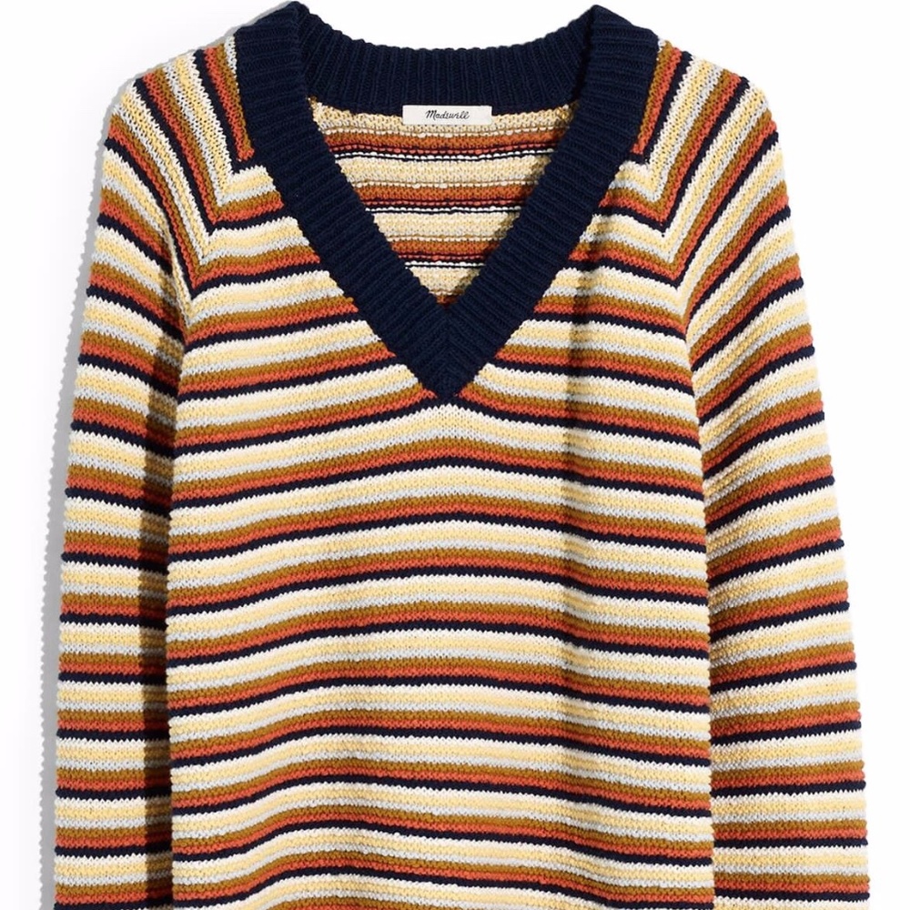 NWT $88 Madewell Arden Striped V-Neck CROPPED Sweater in XS or XXS! - Picture 2 of 7